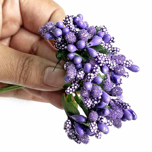 Purple Artificial Pollen Flower Set Of 4 Bunch